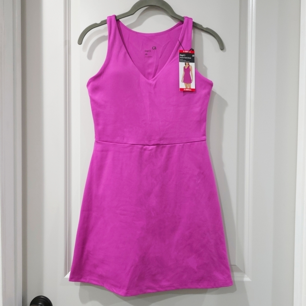 GAP FIT Hot Pink Active Tank Dress, Lined With Biker Shorts & Interior Shelf Bra - Picture 2 of 14